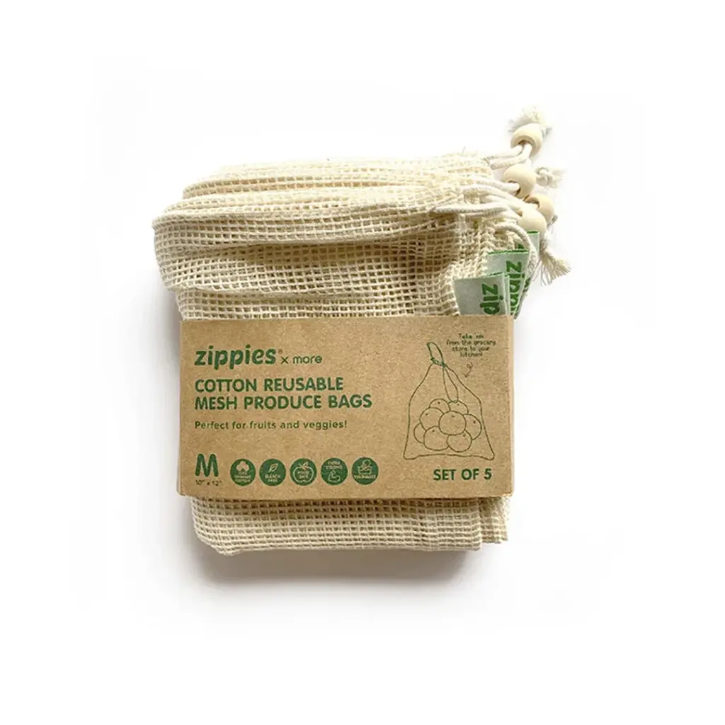 Zippies Cotton Reusable Mesh Produce Bags (Set of 5)