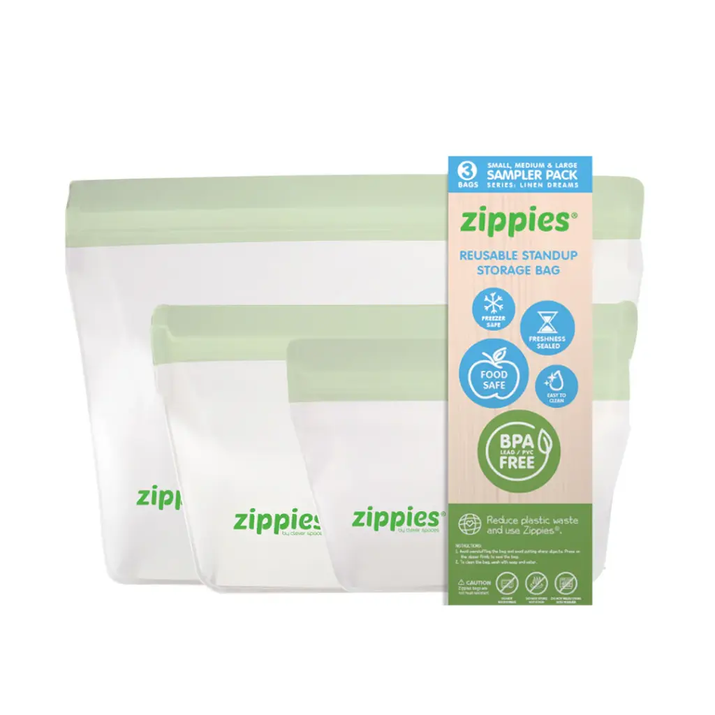 Zippies Linen Dreams Reusable Standup Storage Bag Sampler Pack (S, M, L)