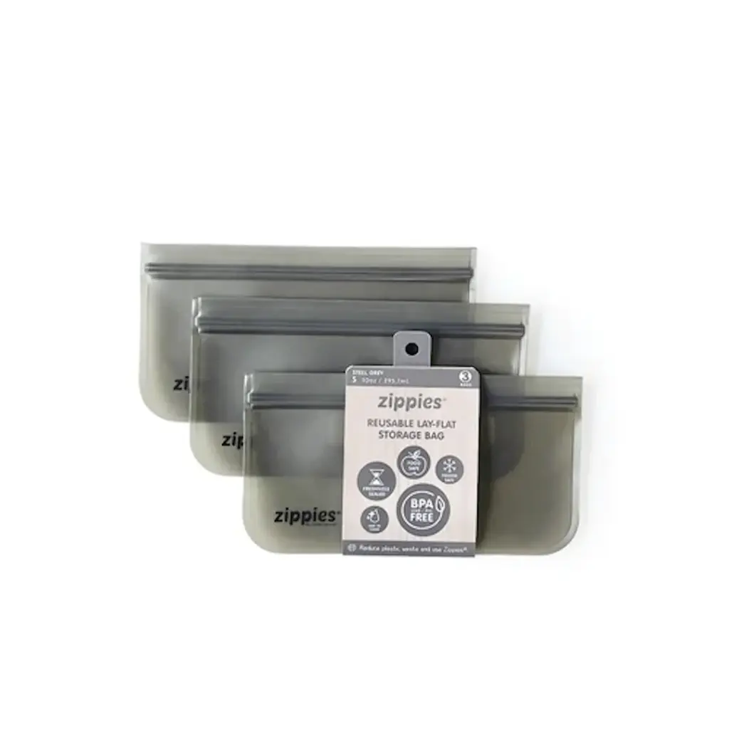 Zippies Steel Grey Reusable Lay-Flat Bags 3-Pack