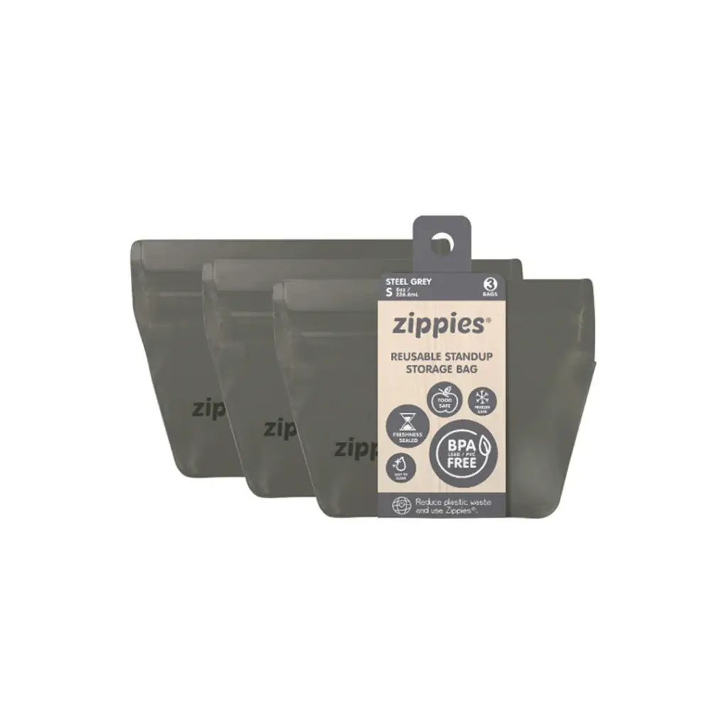 Zippies Steel Grey Reusable Standup Storage Bag 3s