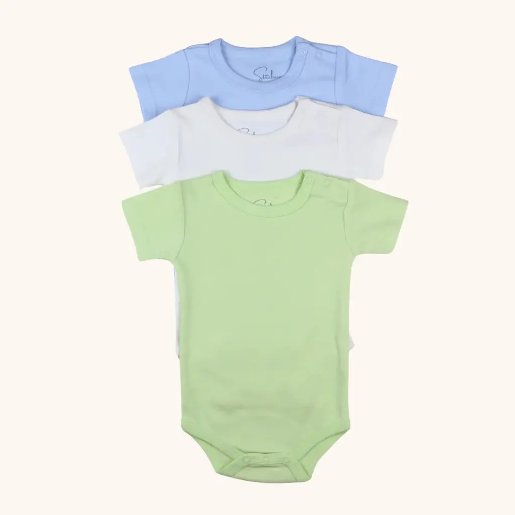 Stitcharoo Kids 3-Pack Short-Sleeve Shoulder-Snap Bodysuit
