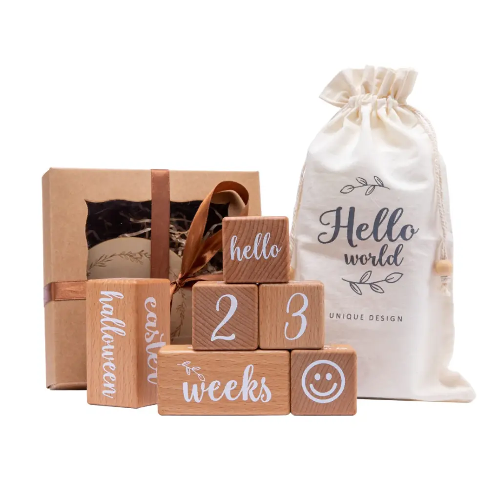 The Kiddie Concept Wooden Baby Milestone Blocks