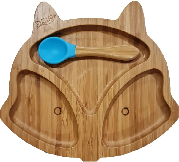 Snug Lab Fox Bamboo Suction Plate with Spoon