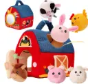 Farm Animals Barn House Plush Toy Set