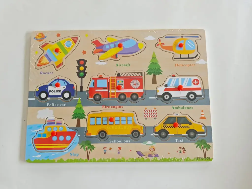 The Kiddie Concept Wooden Peg Puzzle - Vehicles
