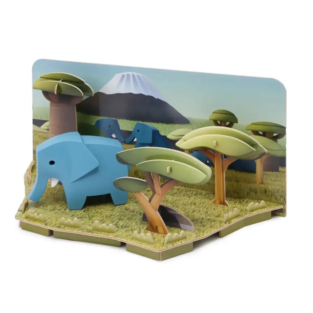 Halftoys 3D Magnetic Puzzle Toy Diorama Set- Savannah Friends Elephant