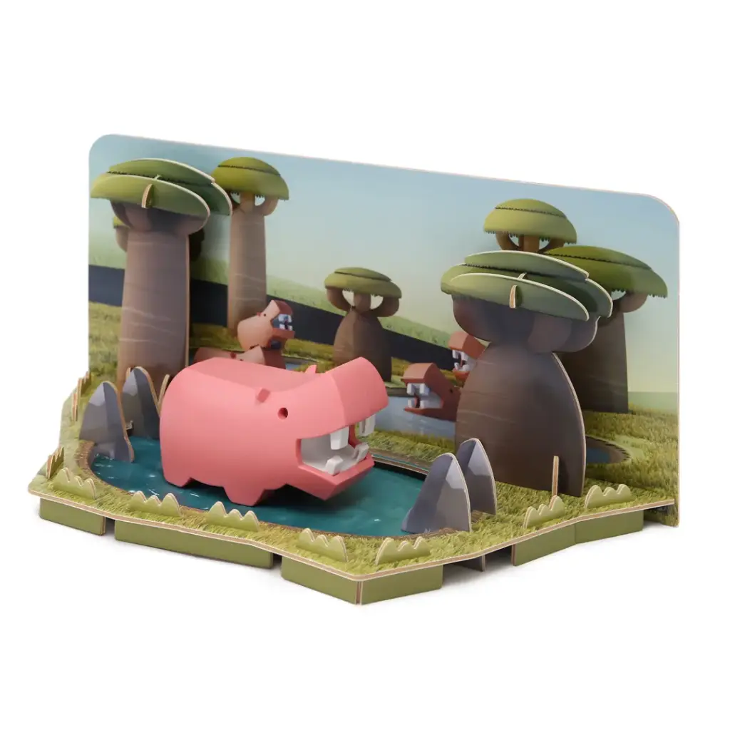 Halftoys 3D Magnetic Puzzle Toy Diorama Set- Savannah Friends Hippo