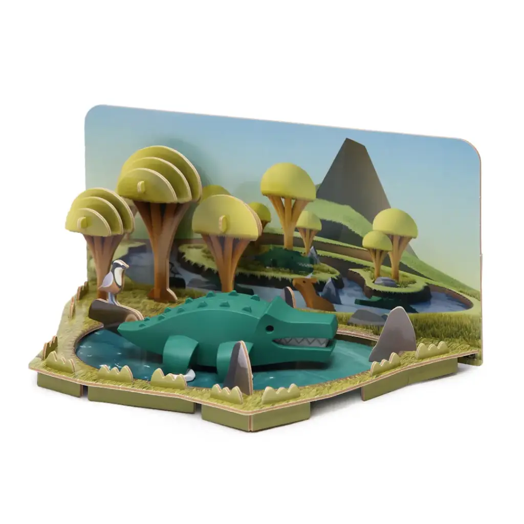 Halftoys 3D Magnetic Puzzle Toy Diorama Set- Savannah Friends Crocodile