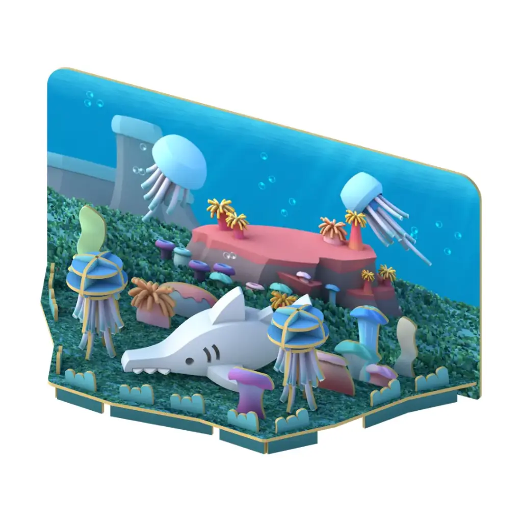 Halftoys 3D Magnetic Puzzle Toy Diorama Set- Ocean Friends Saw Shark