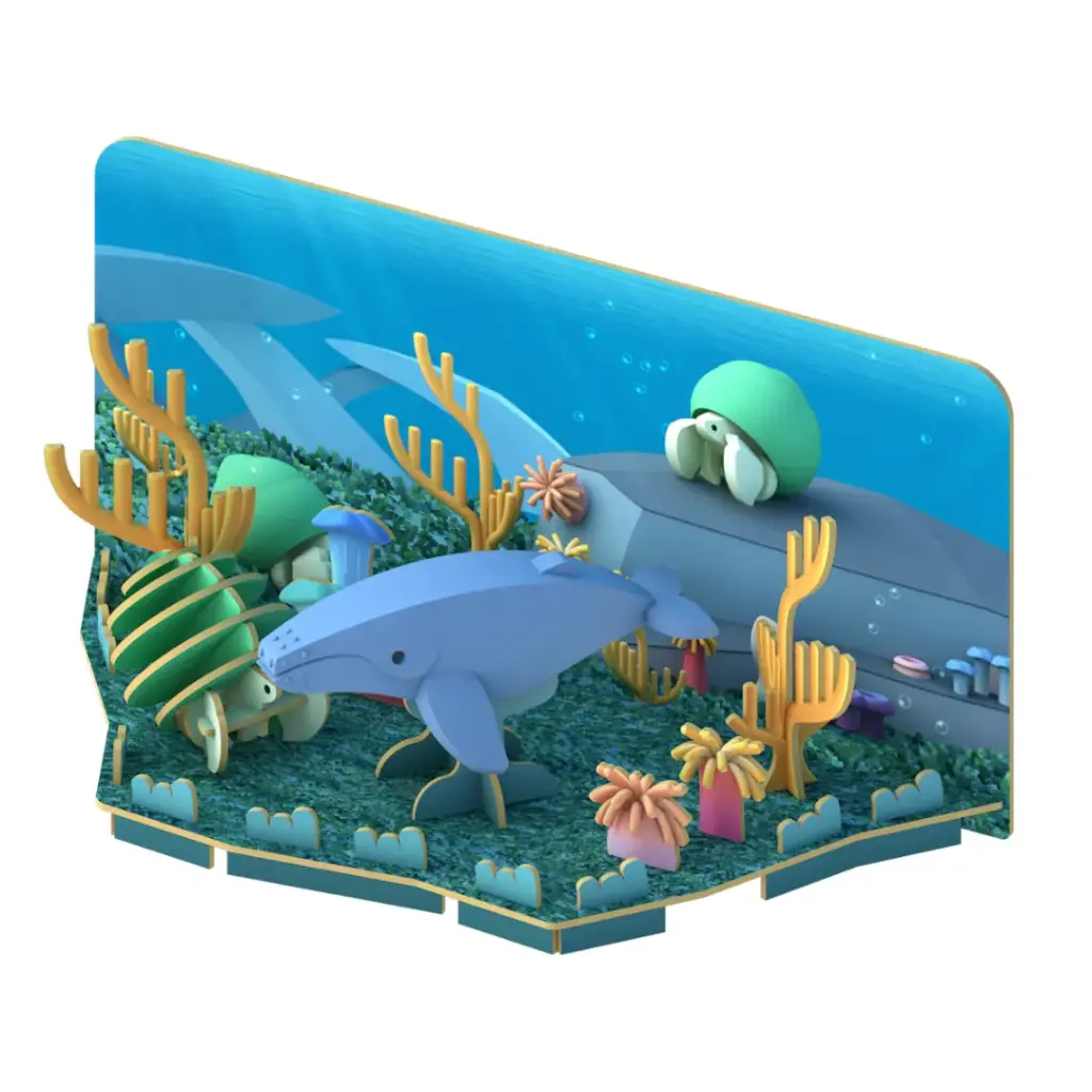 Halftoys 3D Magnetic Puzzle Toy Diorama Set- Ocean Friends Humpback Whale