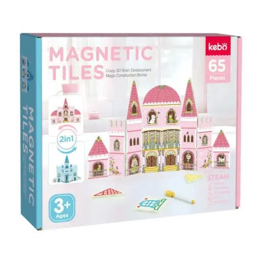 Kebo 2-in-1 Draw Erase Magnetic Tiles (65 pcs)