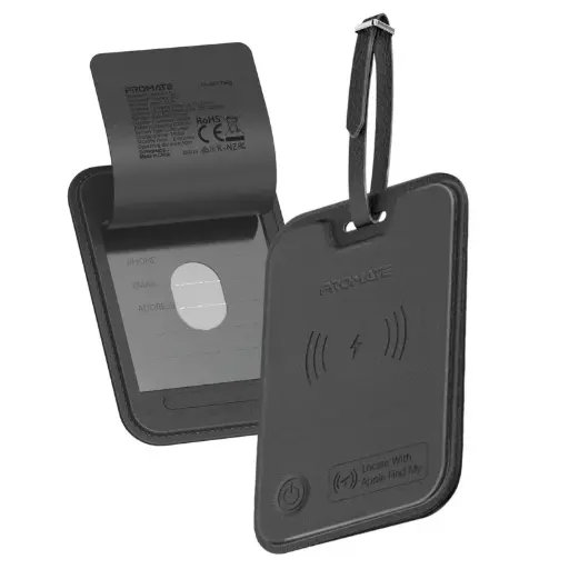 Promate HushTag Anti-Loss Slim Leather Luggage Tag with Smart Tracking