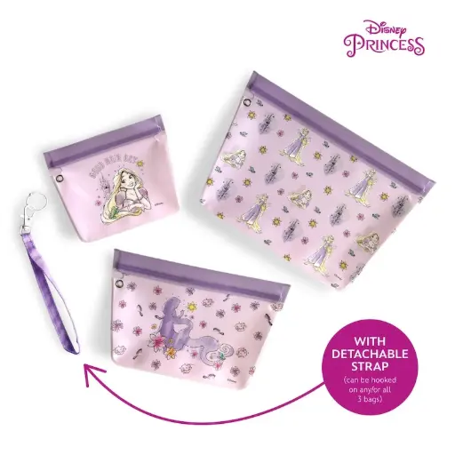 Zippies Lab Disney Princess Standup Storage Bags with Detachable Strap 3-pc Set (Various Designs) - SALE ITEM