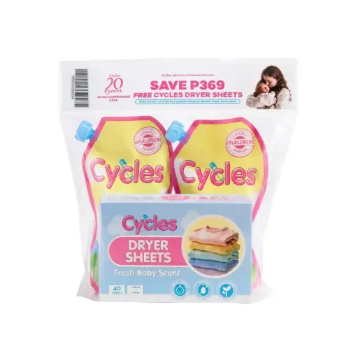 Cycles Liquid Laundry Detergent Bundle (2 Cycles Liquid Laundry Detergent 800ml Refill + Free Cycles Dryer Sheets)