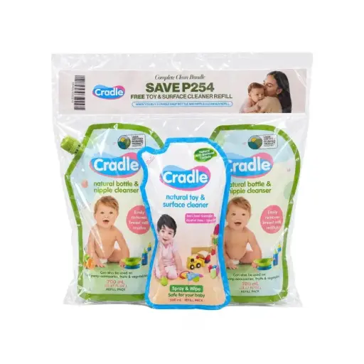 Cradle Complete Clean Bundle (2 Cradle Baby Bottle Cleanser 700ml Refill + Free Cradle Toy & Surface Cleaner 500ml Refill)