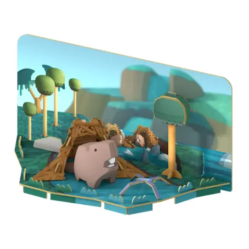 Halftoys 3D Magnetic Puzzle Toy Diorama Set- Forest Friends Beaver