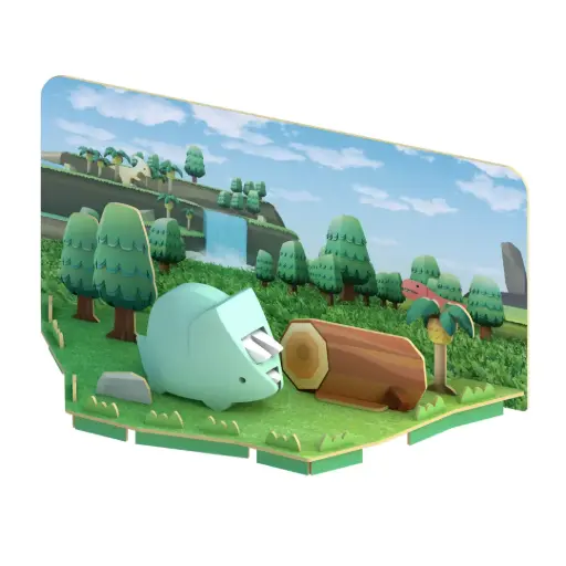 Halftoys 3D Magnetic Puzzle Toy Diorama Set- Dino Friends Tricera